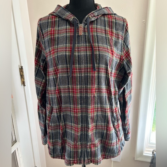 L.L. Bean Women's Scotch Plaid Flannel Shirt, Relaxed Zip Hoodie - Picture 2 of 14